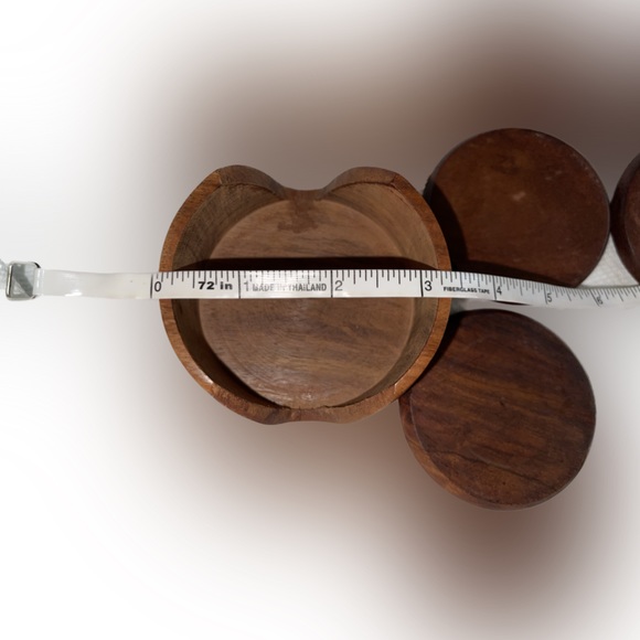 Antique Handmade Wooden Coaster Set Beautiful India Made Hand Carved Designs - Picture 10 of 12